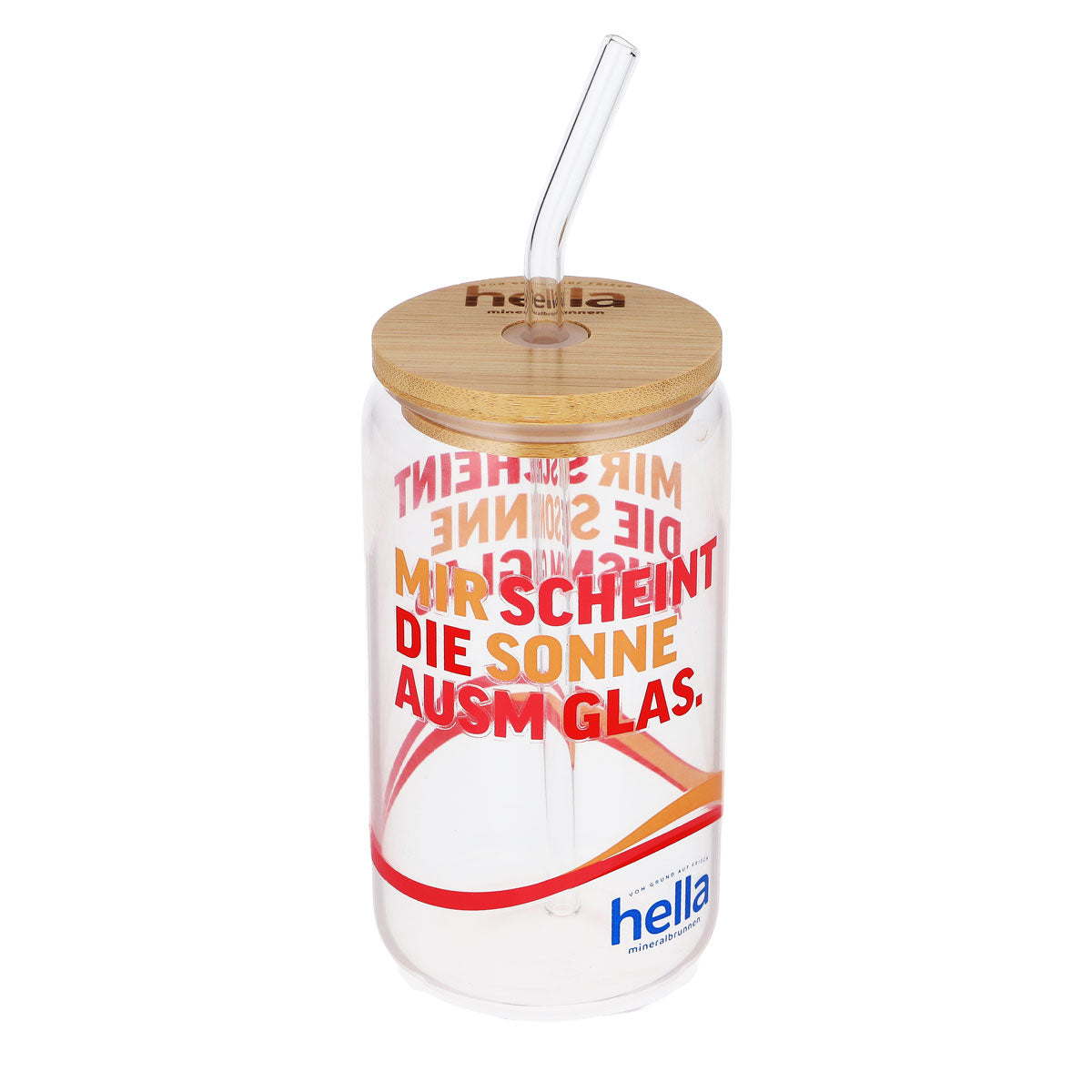 Hella water glass 0.49 l with wooden lid Glass straw Sun glass
