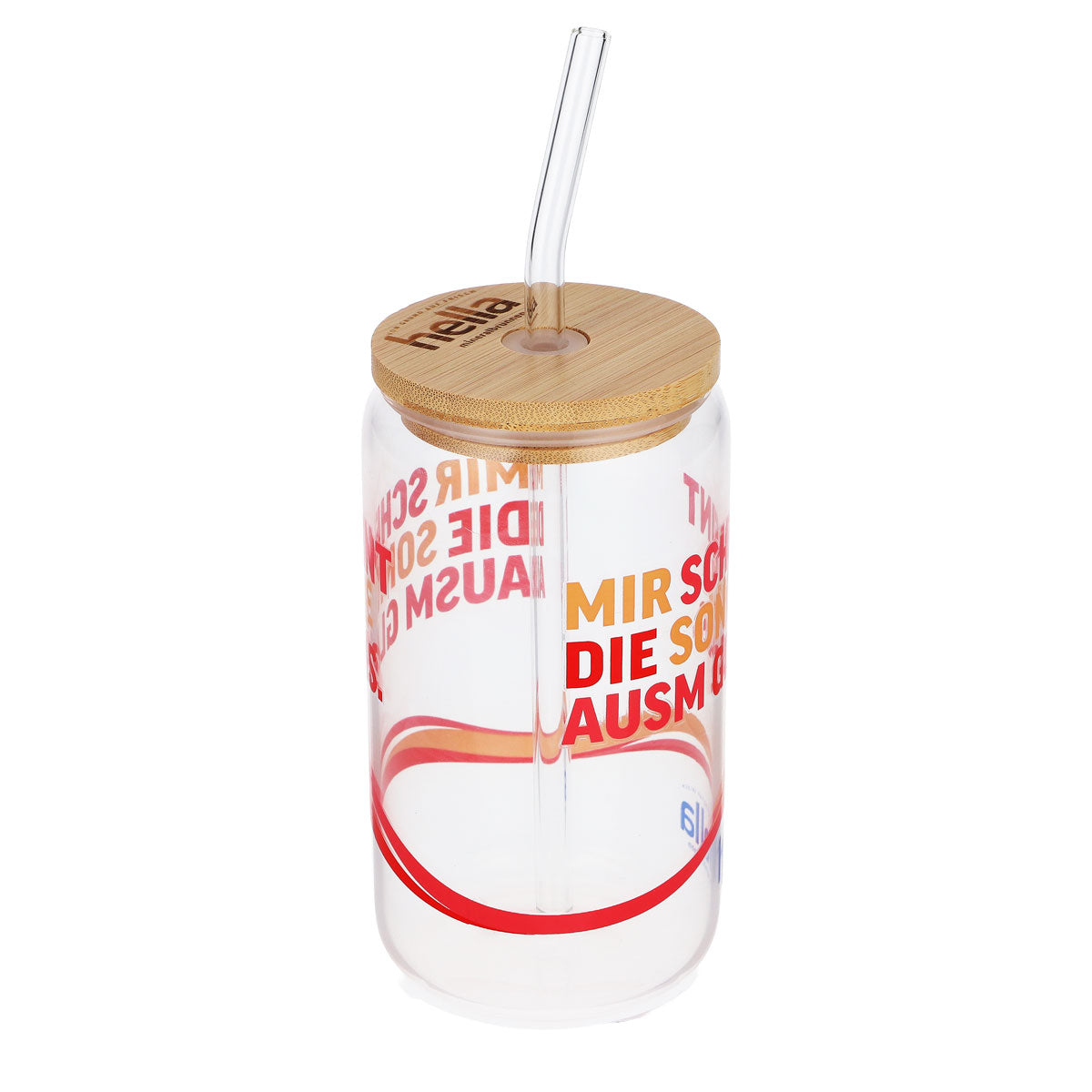 Hella water glass 0.49 l with wooden lid Glass straw Sun glass – View 2