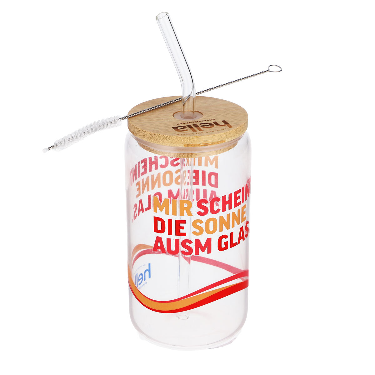 Hella water glass 0.49 l with wooden lid Glass straw Sun glass – View 3