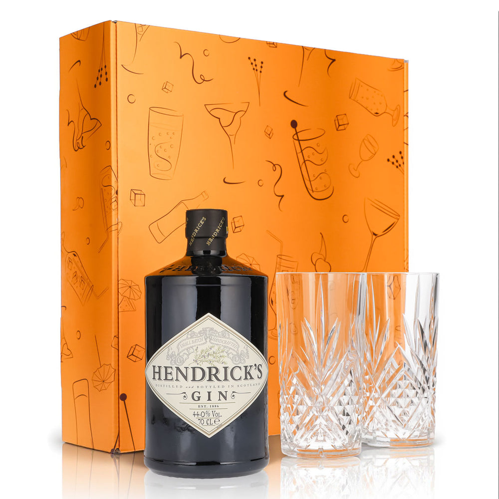Hendricks Gin Geschenkset 0,7l Flasche 44,0 % Vol. + Longdrinkgläser Relief–Orange