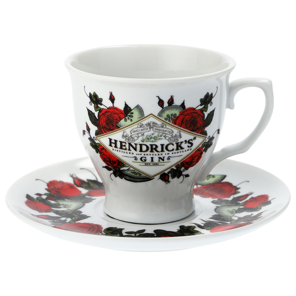 Hendricks Gin Glass with Saucer, White Ceramic Cup Set