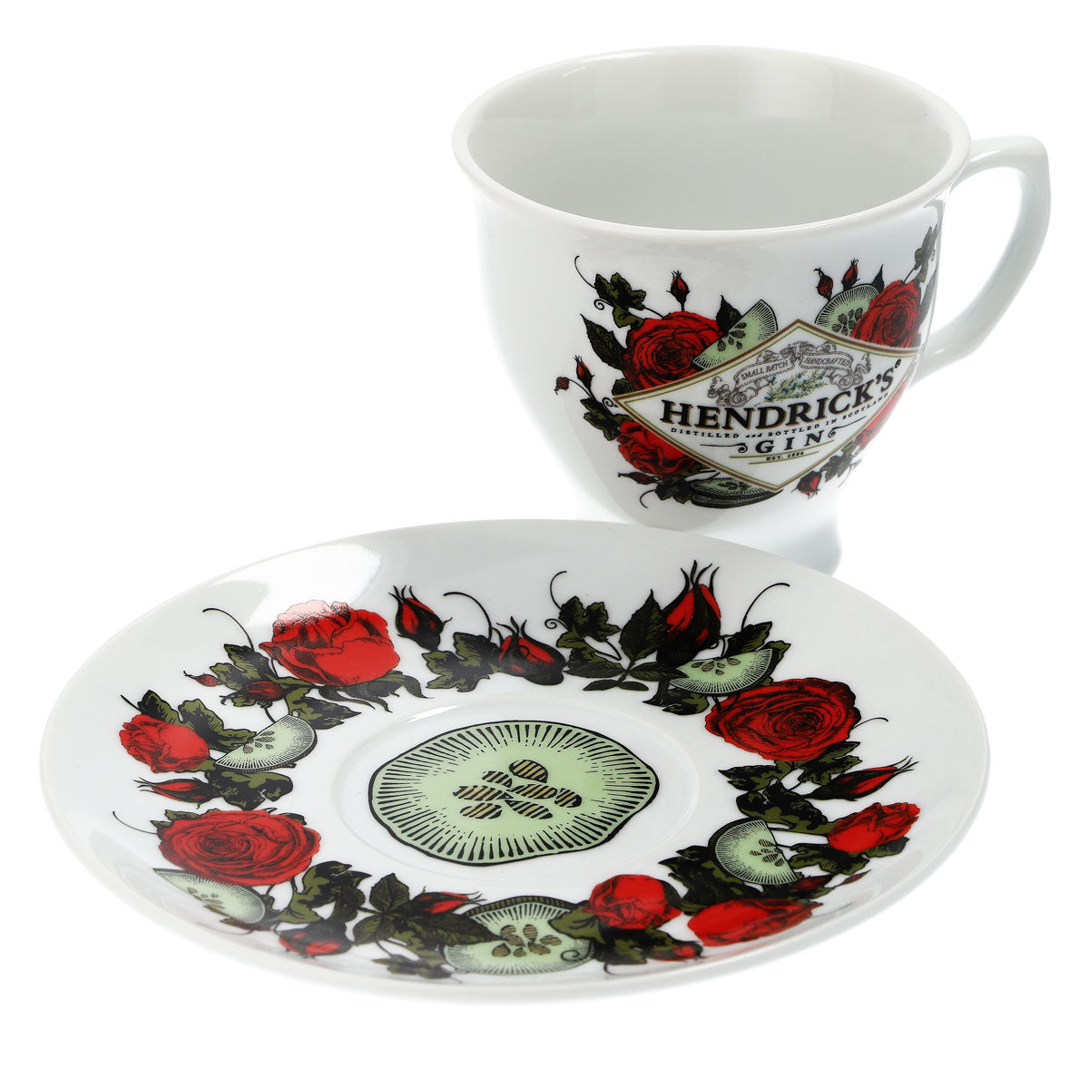Hendricks Gin Glass with Saucer, White Ceramic Cup Set – View 4