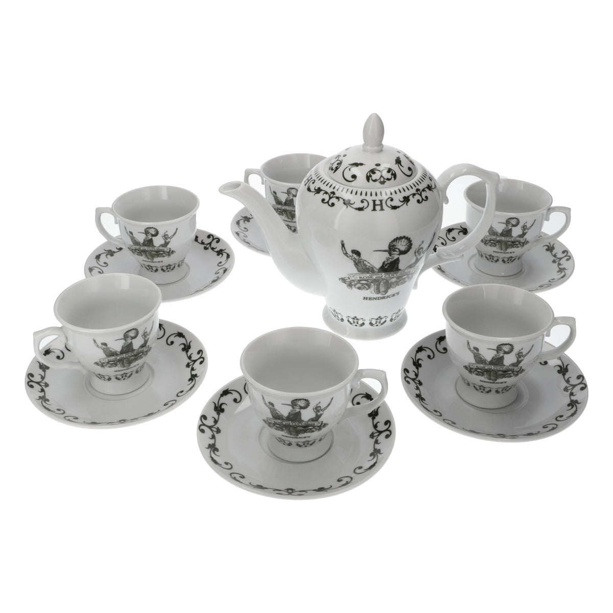 Hendricks Gin Tea Set Pot + 6 Cups + Saucers Very high quality and rare