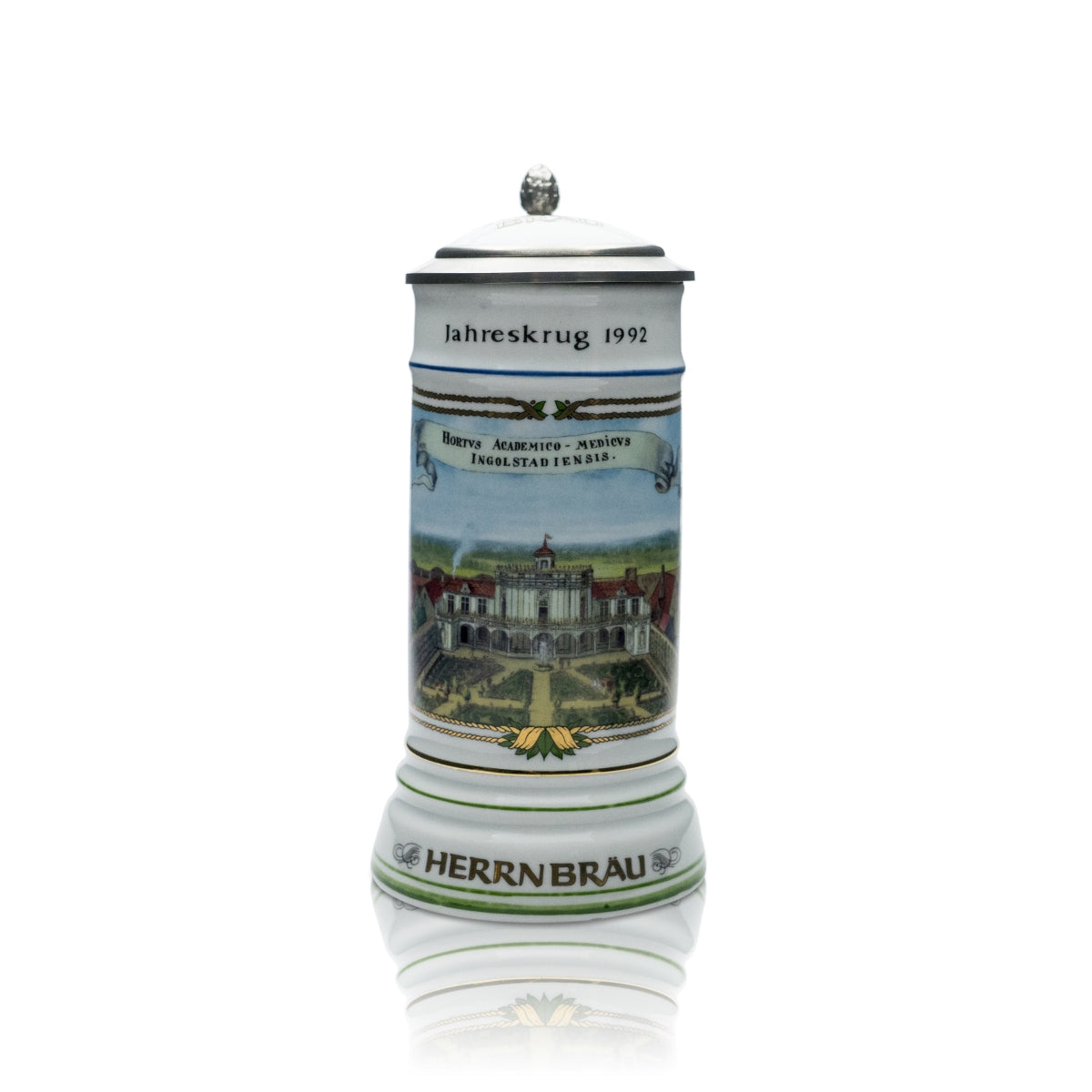 Herrnbräu beer mug glass 0.5 l Seidel tankard Annual mug 1992 pewter lid certificate