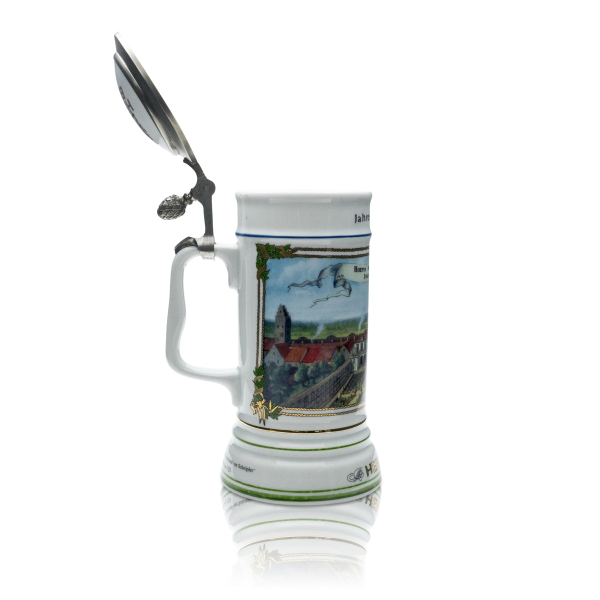 Herrnbräu beer mug glass 0.5 l Seidel tankard Annual mug 1992 pewter lid certificate – View 2