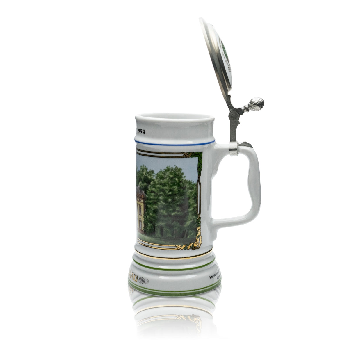 Herrnbräu beer mug glass 0.5 l Seidel tankard Annual mug 1994 pewter lid certificate – View 3