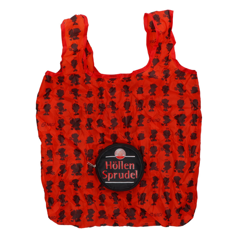 Höllensprudel Foldable Shopping Bag with Pouch, Red and Black