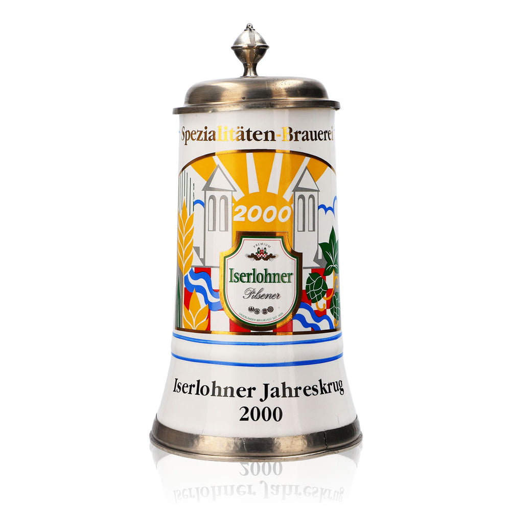 Iserlohn beer glass Annual mug 2000 Stoneware mug Seidel pewter lid 0.65 l mug