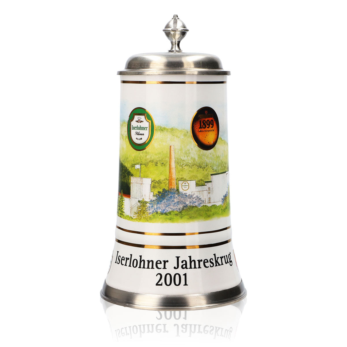 Iserlohn beer glass Annual mug 2001 Stoneware mug Seidel pewter lid 0.65 l mug