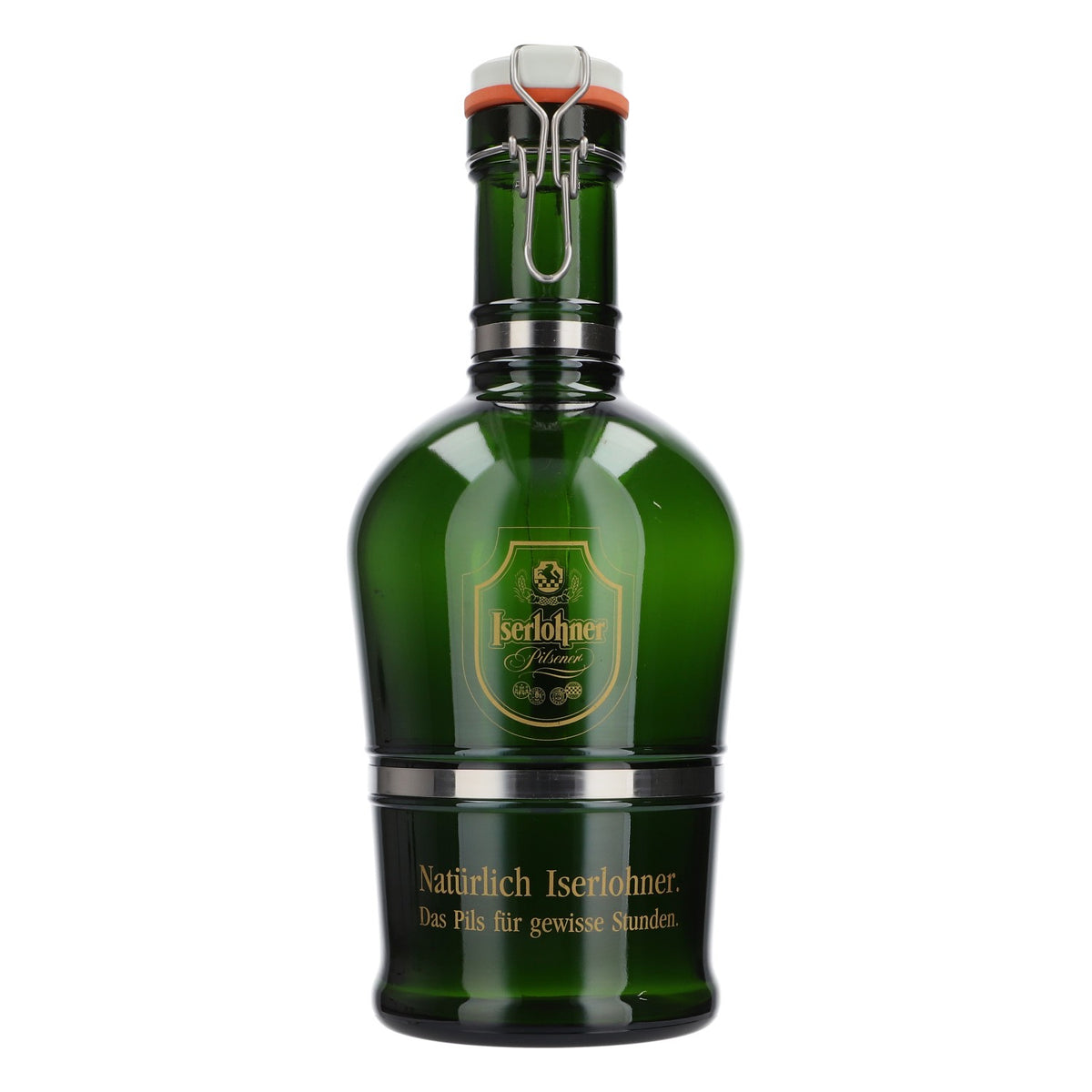 Iserlohn Pilsener beer XXL collector's bottle with cap, coin bottle, glass mug