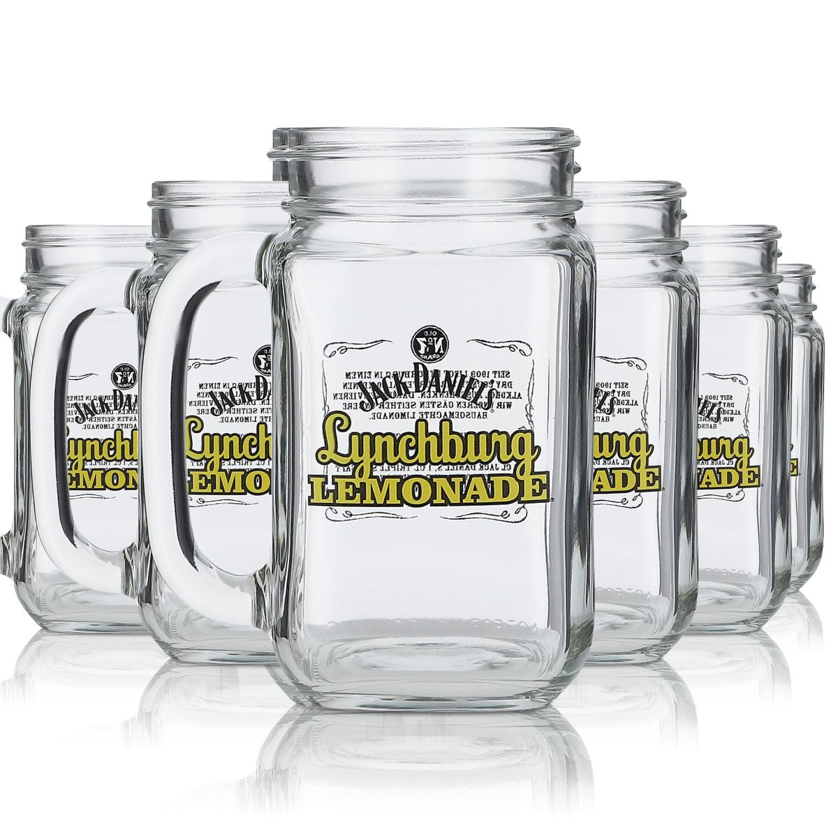 Jack Daniels Lynchburg Lemonade Glasses, Set of 6, Mason Jar, 0.48 L, with Handle and Lid – View 3