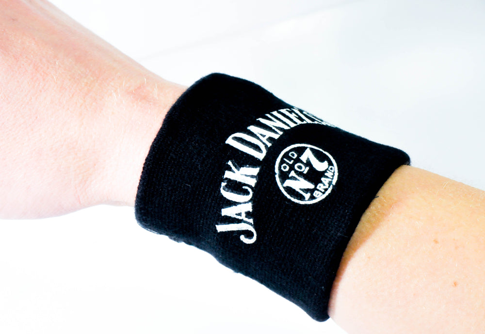 Jack Daniels Whiskey Sweatband Bracelet Black Billfold Closure