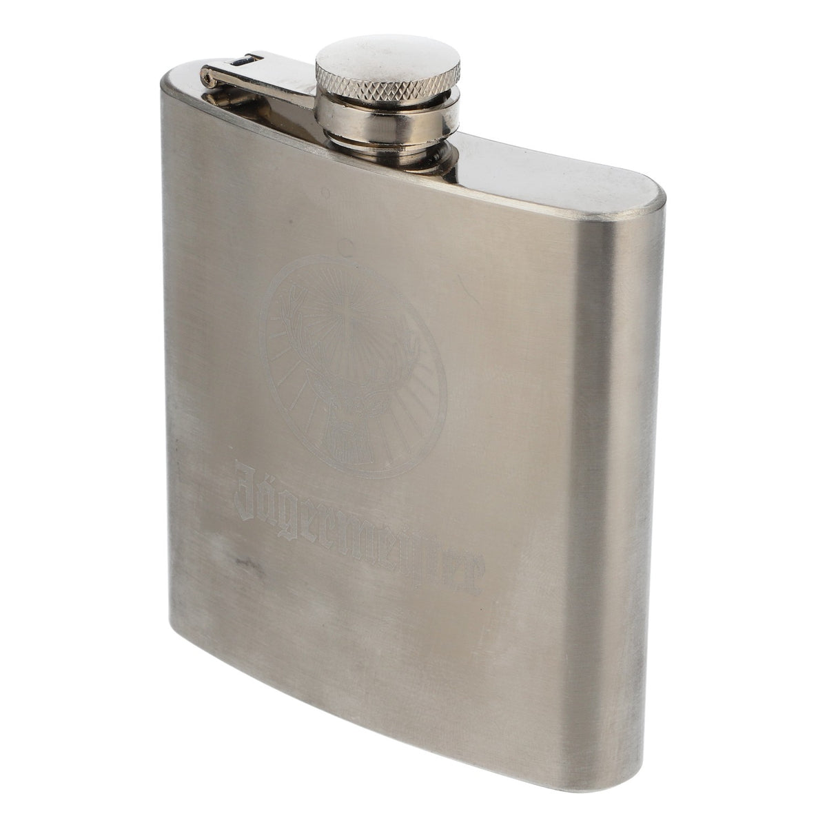 Jägermeister liqueur hip flask Whiskey bottle Bottle to go Silver logo in the center – View 2