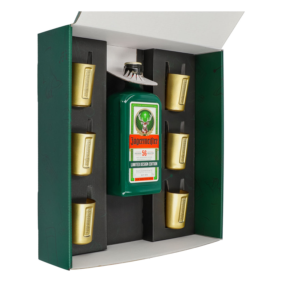 Jägermeister Likör Geschenksets grün–Shotglas gold–Herbal Green 0,7l – Ansicht 4
