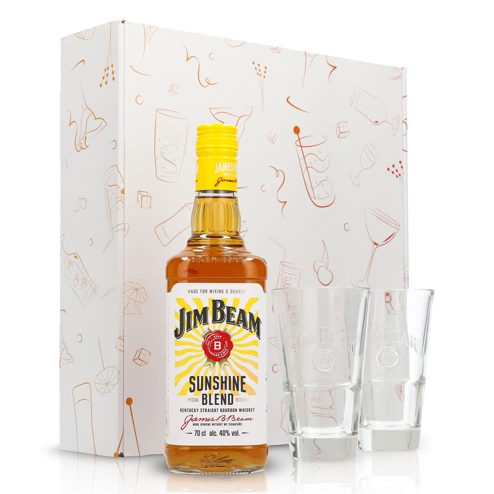 Jim Beam Geschenkset 0,7l Flasche 40,0 % Vol. + Longdrinkgläser Relief–Weiß
