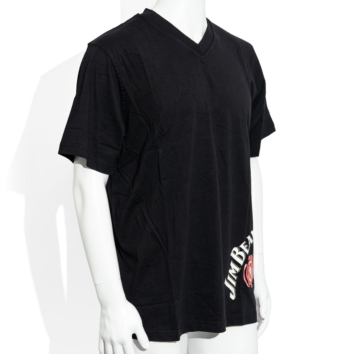 Jim Beam Whiskey T-Shirt, V-neck, Logo at the Bottom Front, Size XL, Black, Cotton – View 2