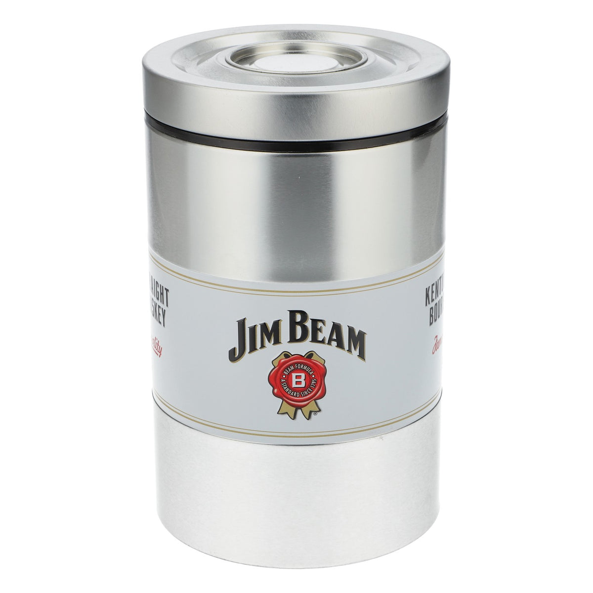 Jim Beam Whiskey Bottle Cooler Bottle Box Can Silver Round