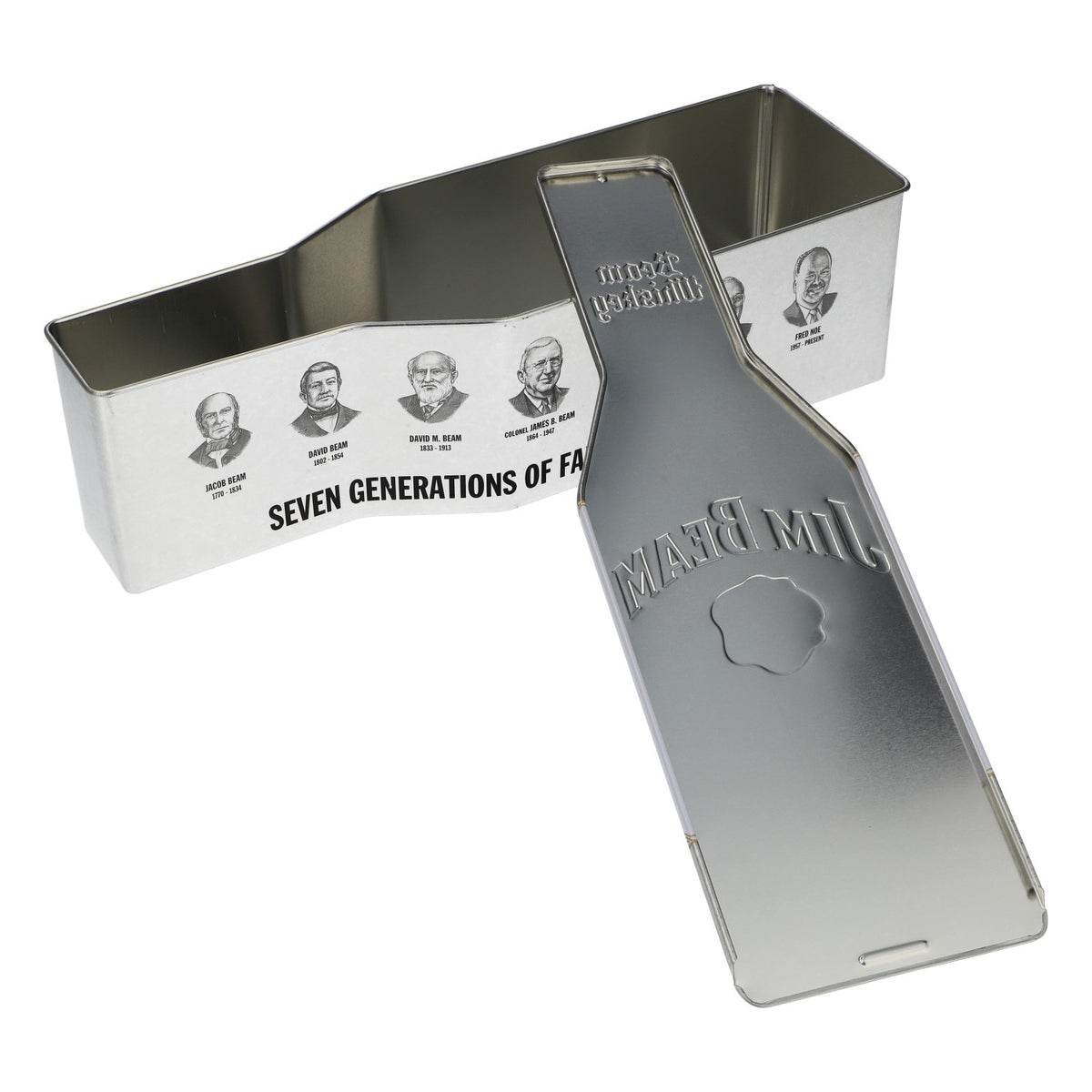 Jim Beam Whiskey Metal Tin Square Bottle Shape Silver – View 5