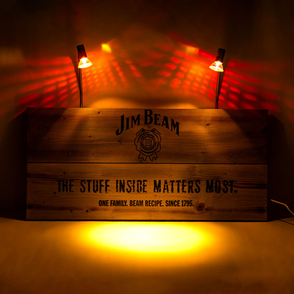 Jim Beam Whiskey Neon Sign Illuminated Advertising Lamp Real Wood Panel