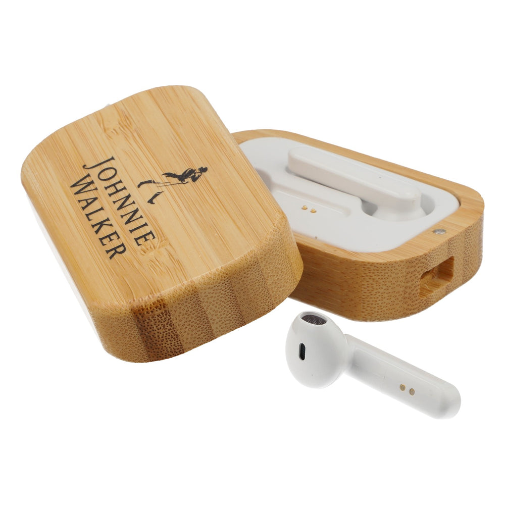 Johnnie Walker Whiskey Earphones Bluetooth Earbuds in Wooden Box Charging Cable