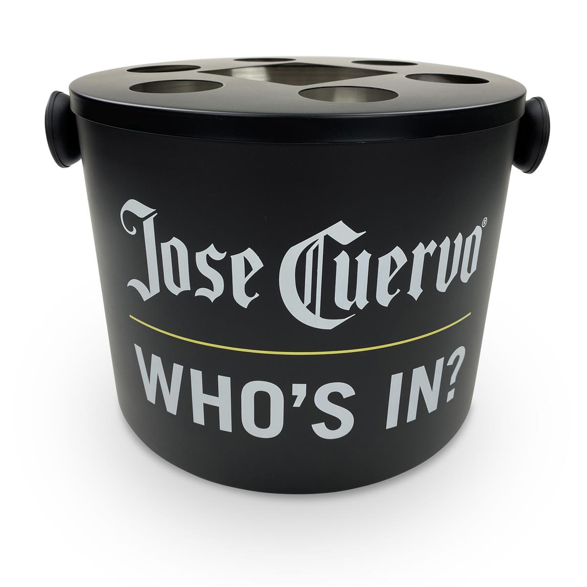 Jose Cuervo Tequila Bottle Cooler Ice Cube Container Metal Black Round with Bottle Insert