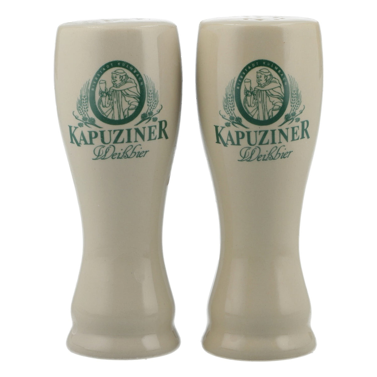 Kapuziner Beer Salt and Pepper Shaker Set, Ceramic, Wheat Beer Glass Design