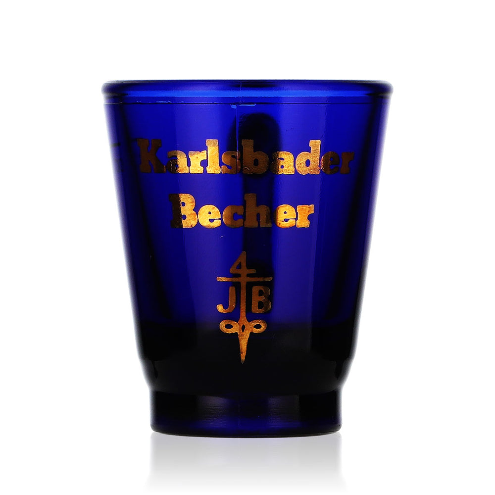 Karlsbad schnapps glass shot glass short shot glass 2cl  blue gold logo