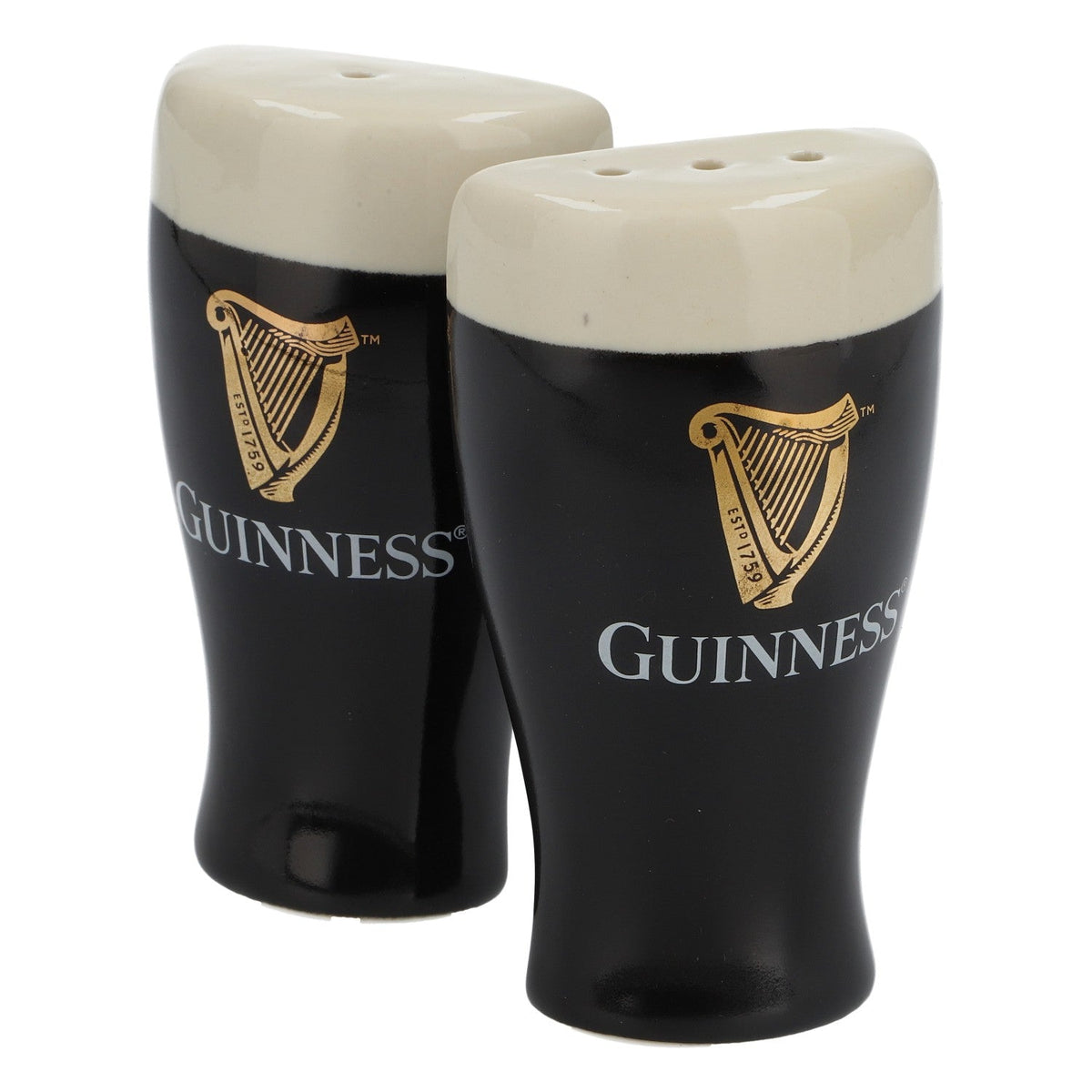 Guinness beer ceramic salt and pepper shakers as tulip beer glasses