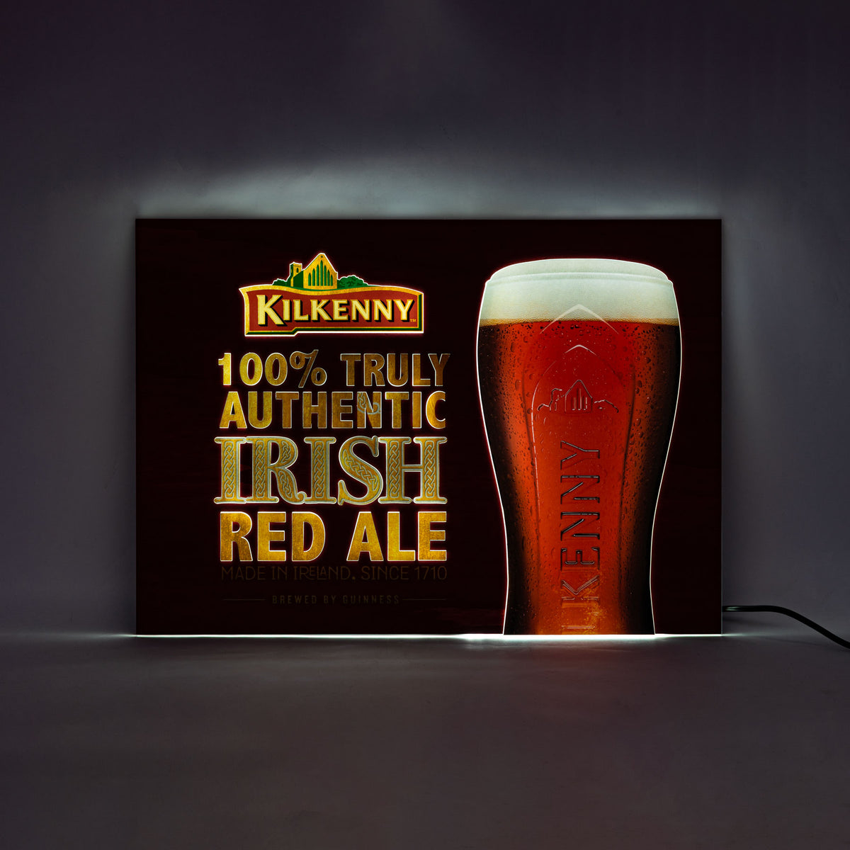 Kilkenny beer LED illuminated sign, illuminated advertising, wooden sign, red, incl. power supply unit