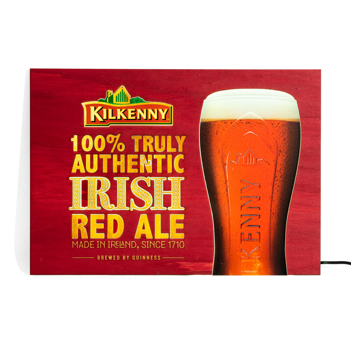 Kilkenny beer LED illuminated sign, illuminated advertising, wooden sign, red, incl. power supply unit – View 3