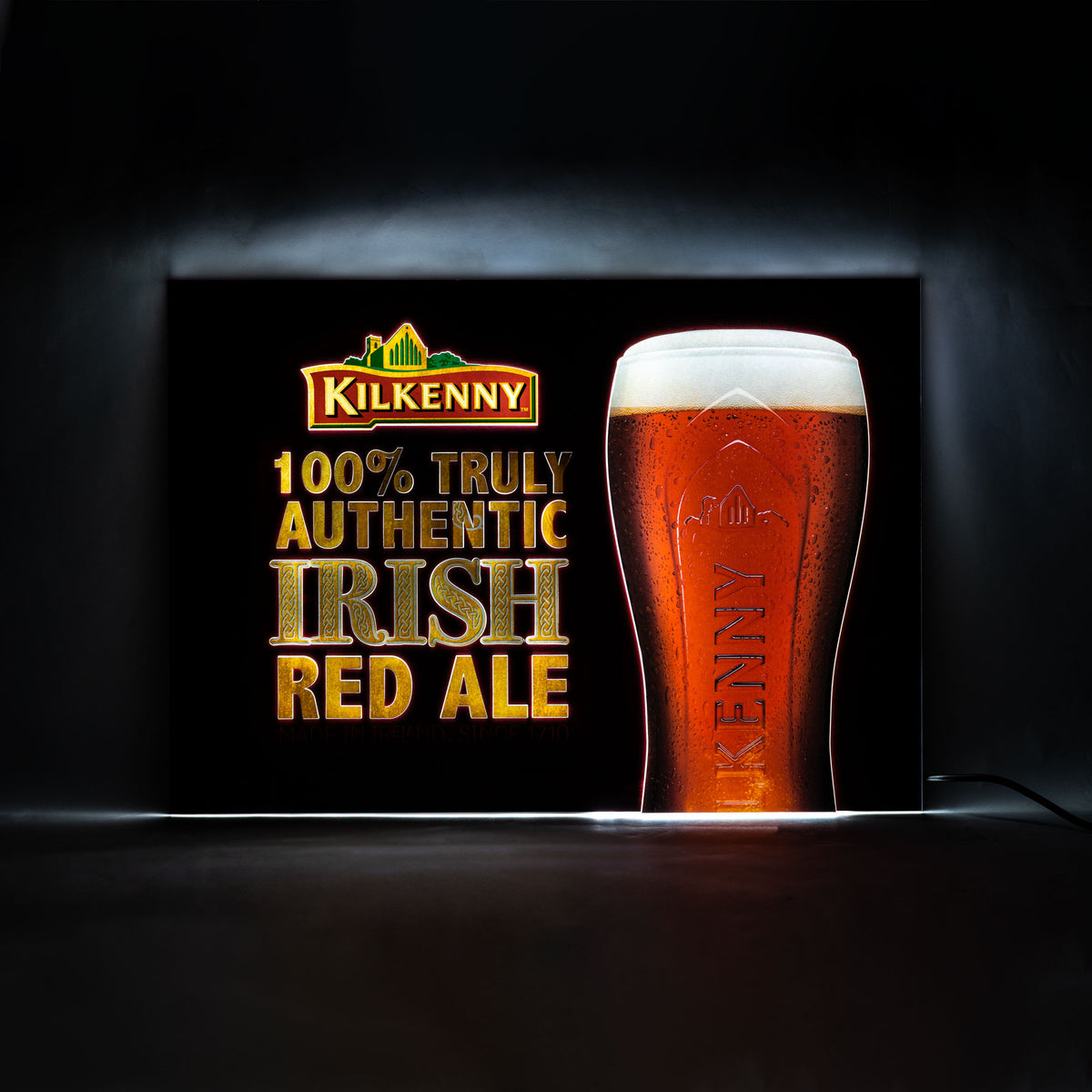 Kilkenny beer LED illuminated sign, illuminated advertising, wooden sign, red, incl. power supply unit – View 4