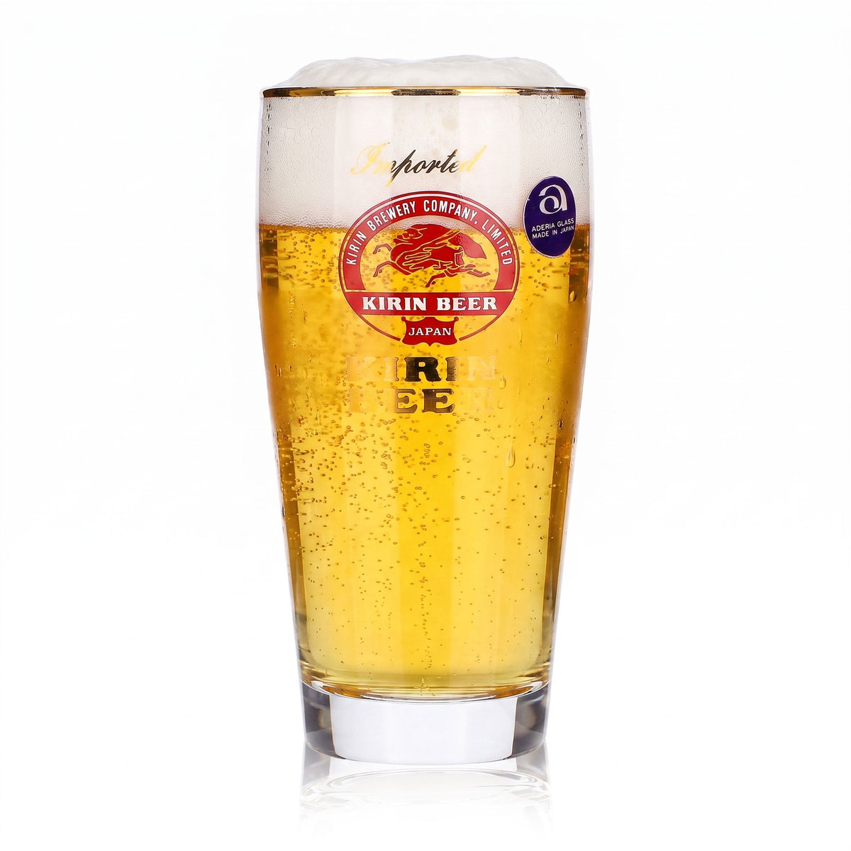 Kirin Ichiban Beer Glass, 0.25 L Mug with Gold Rim, Imported, Gold Lettering