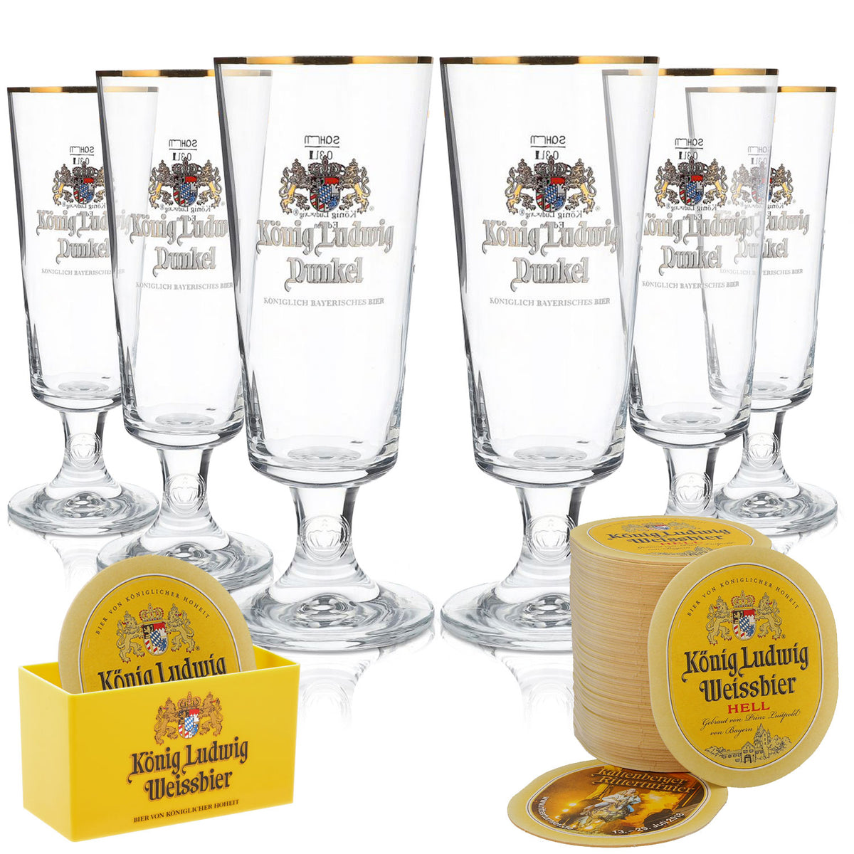 King Ludwig Beer Bundle Set III consisting of 6x beer glasses 0.3l, 4x coasters, lid