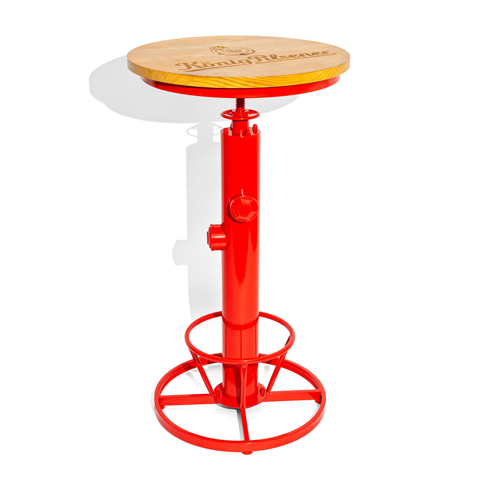 King Pilsener Beer Bar Table Bistro Table Solid Full Metal Wooden Top Red Round