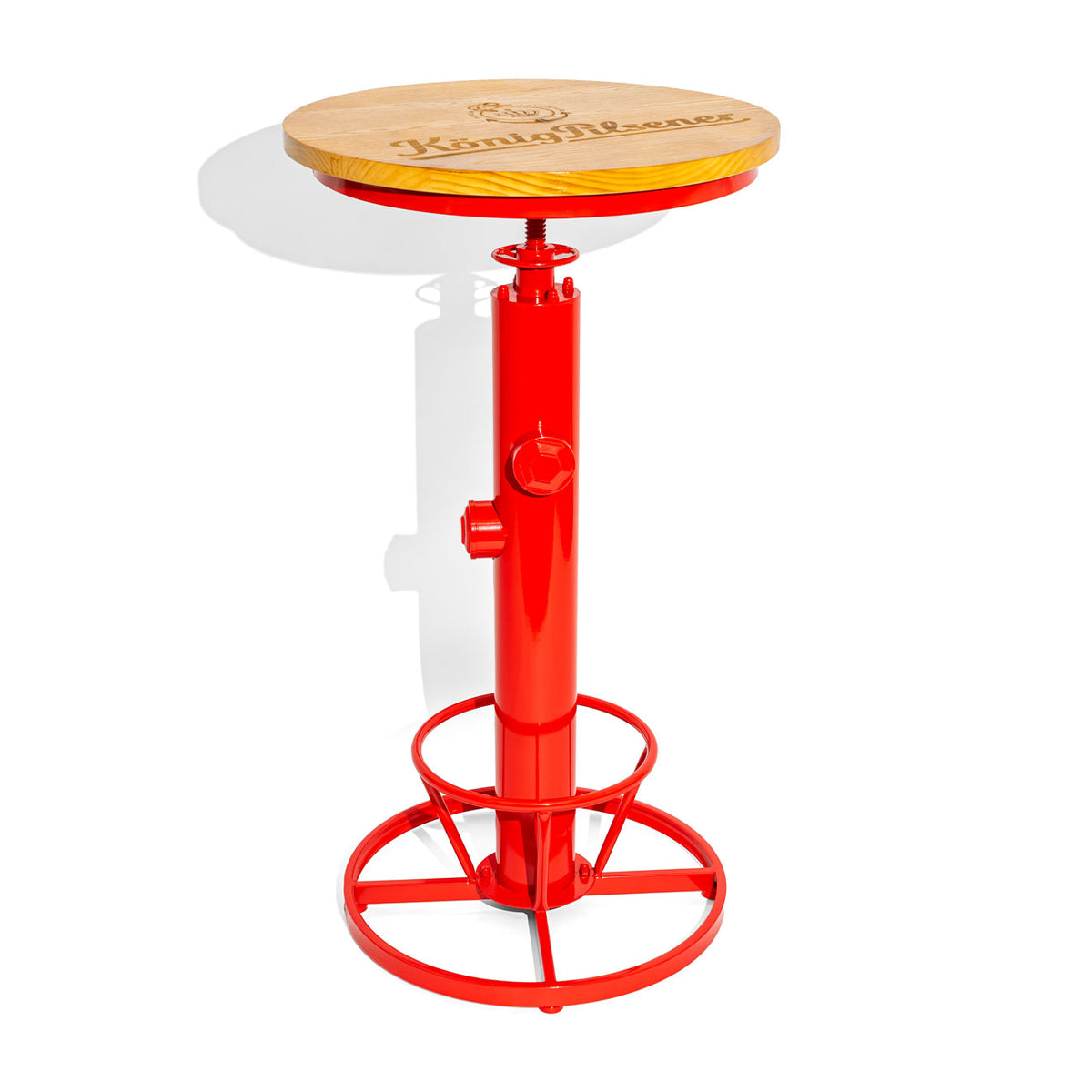 King Pilsener Beer Bar Table Bistro Table Solid Full Metal Wooden Top Red Round