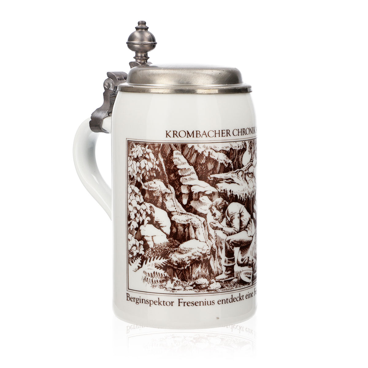 Krombacher beer glass, 1985 annual mug, stoneware mug, Seidel pewter lid, 0.6 l mug – View 2