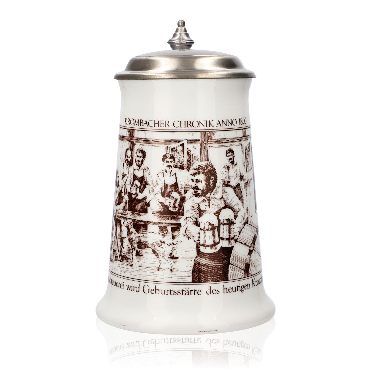 Krombacher beer glass, 1987 annual mug, stoneware mug, Seidel pewter lid, 0.9 l mug