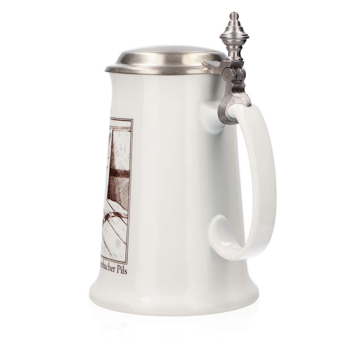 Krombacher beer glass, 1987 annual mug, stoneware mug, Seidel pewter lid, 0.9 l mug – View 4
