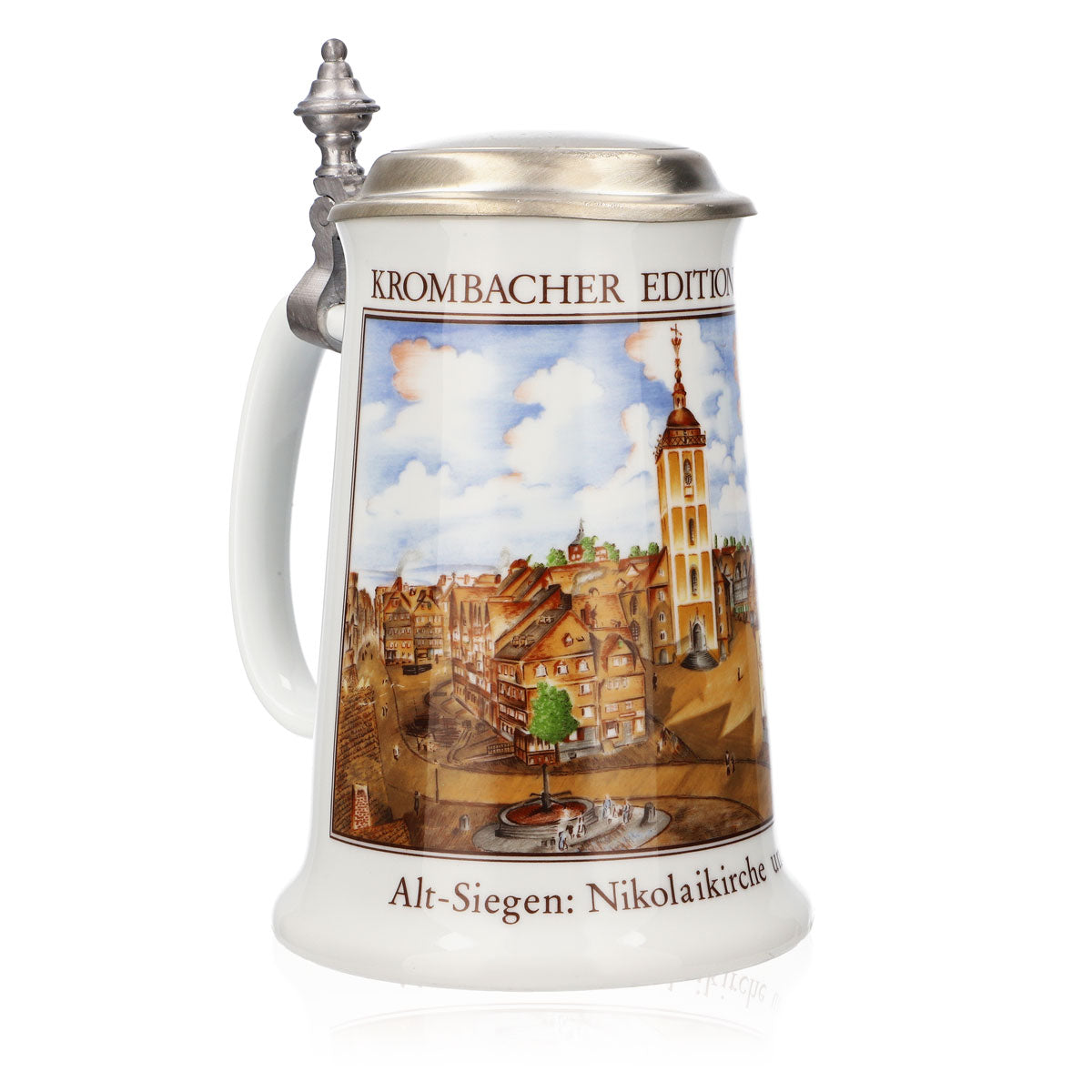 Krombacher beer glass Annual mug 1990 Stoneware mug Seidel Pewter lid 0.9 l mug – View 2