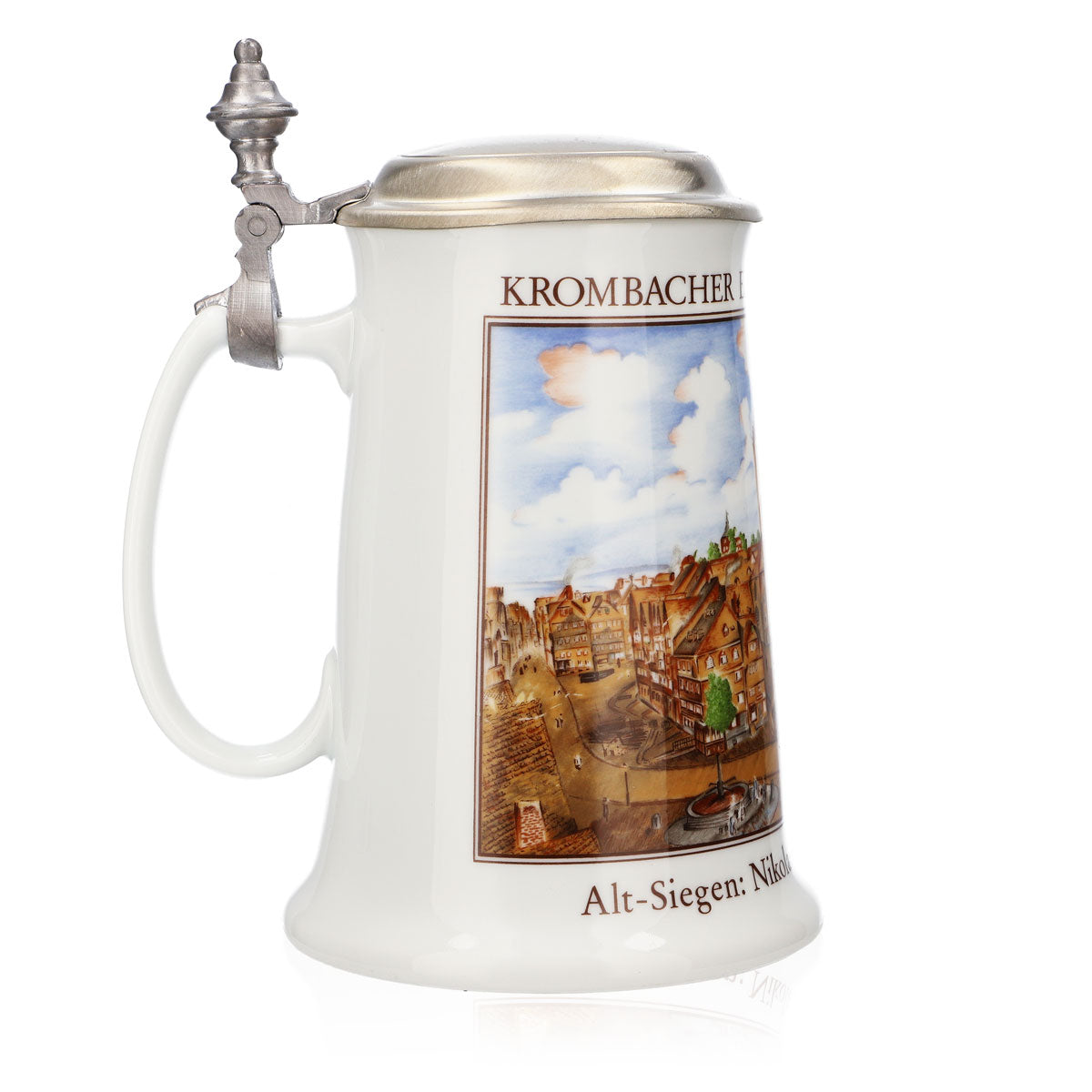 Krombacher beer glass Annual mug 1990 Stoneware mug Seidel Pewter lid 0.9 l mug – View 3