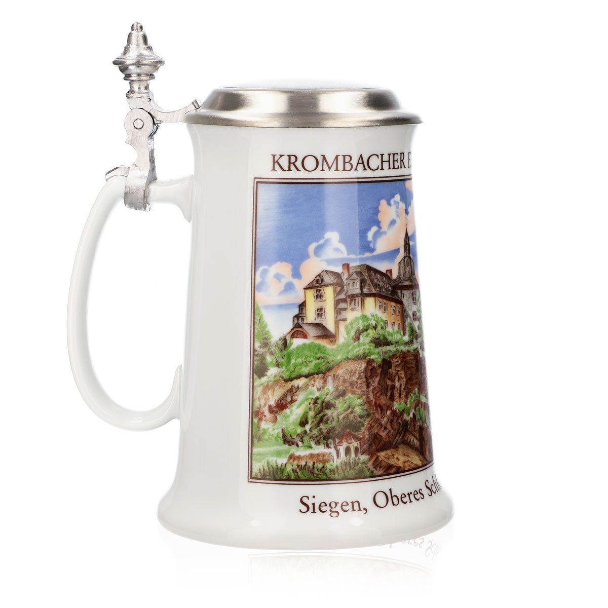 Krombacher beer glass Annual mug 1991 Stoneware mug Seidel Pewter lid 0.9 l mug – View 3