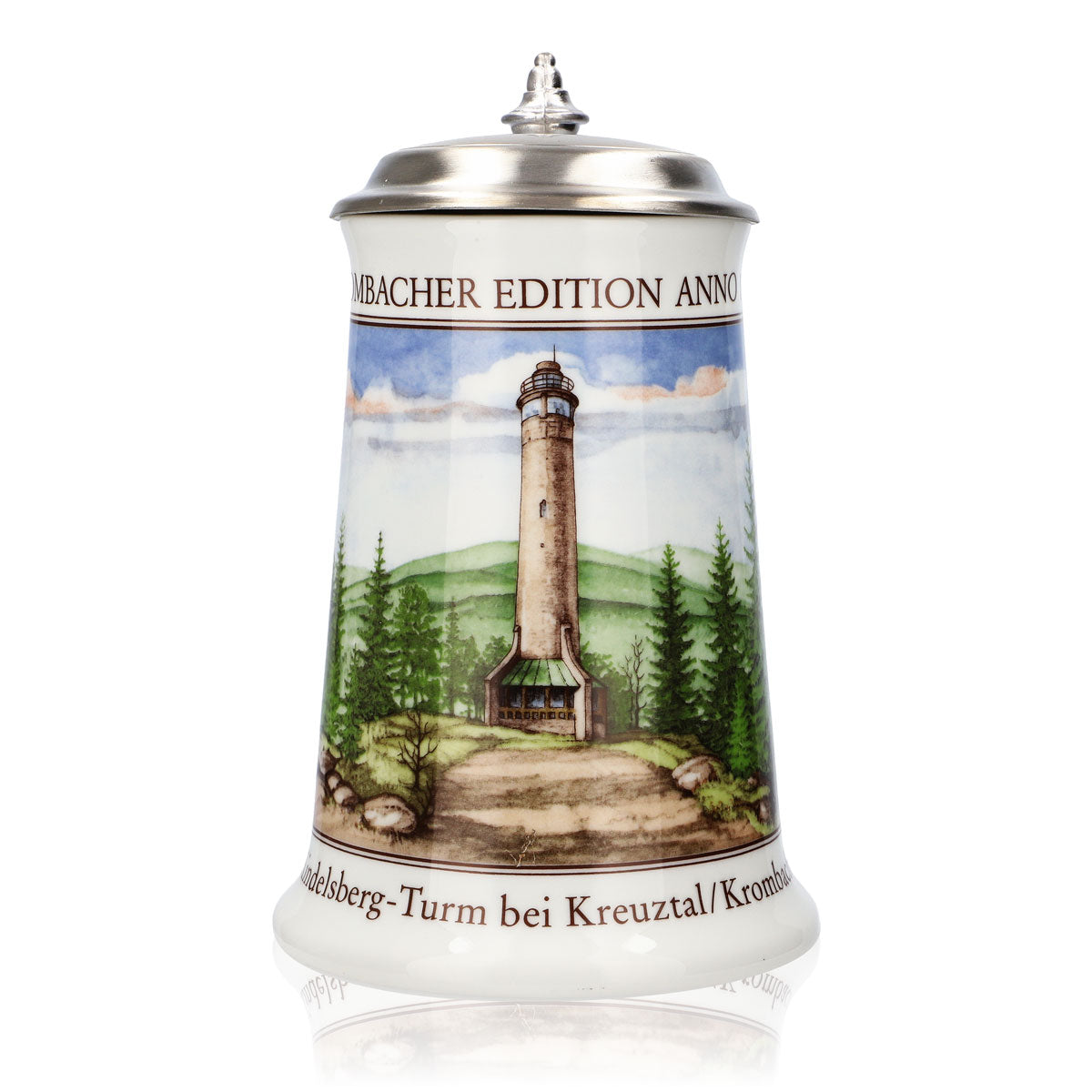 Krombacher beer glass, 1992 annual mug, stoneware mug, Seidel pewter lid, 0.9 l mug
