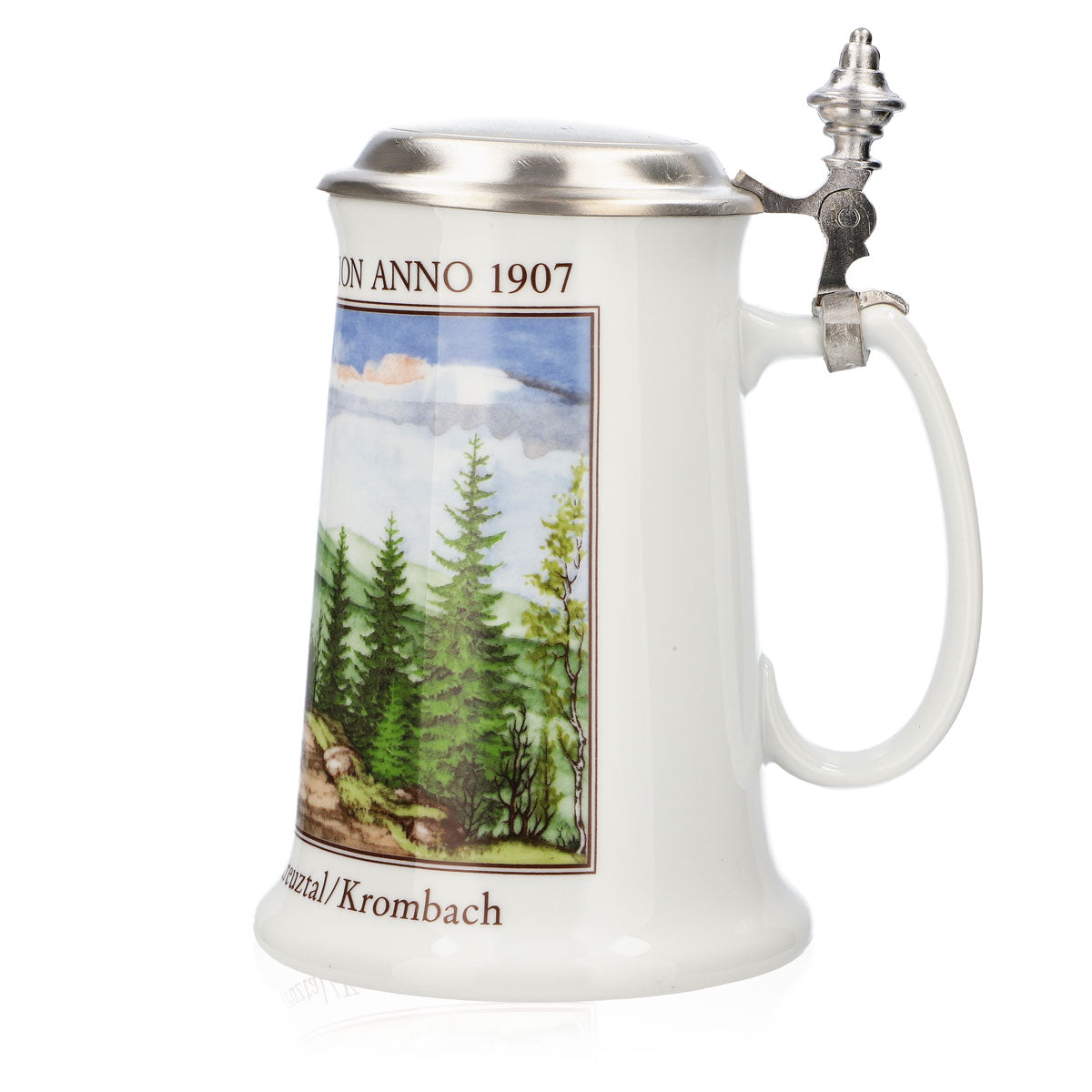Krombacher beer glass, 1992 annual mug, stoneware mug, Seidel pewter lid, 0.9 l mug – View 5
