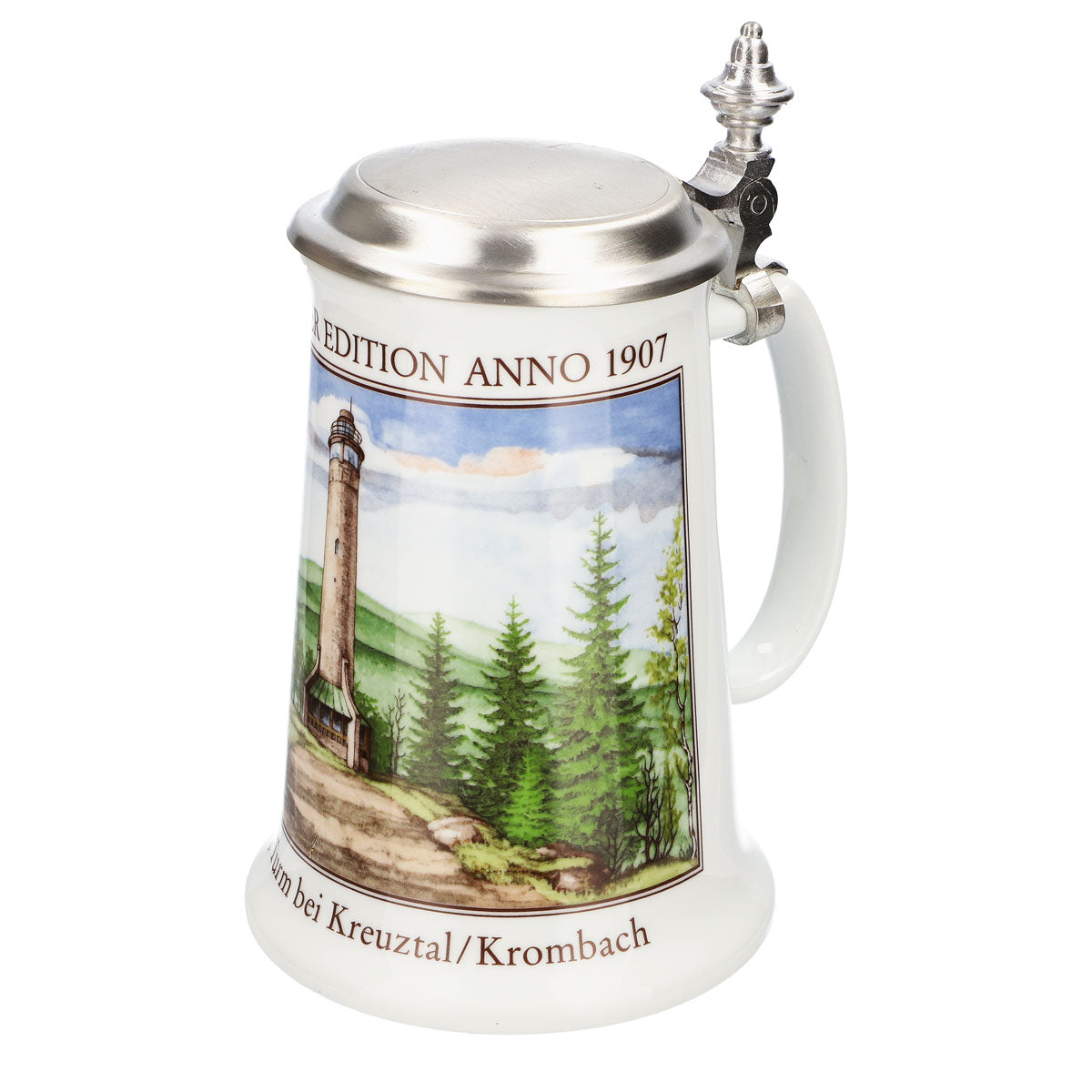 Krombacher beer glass, 1992 annual mug, stoneware mug, Seidel pewter lid, 0.9 l mug – View 6