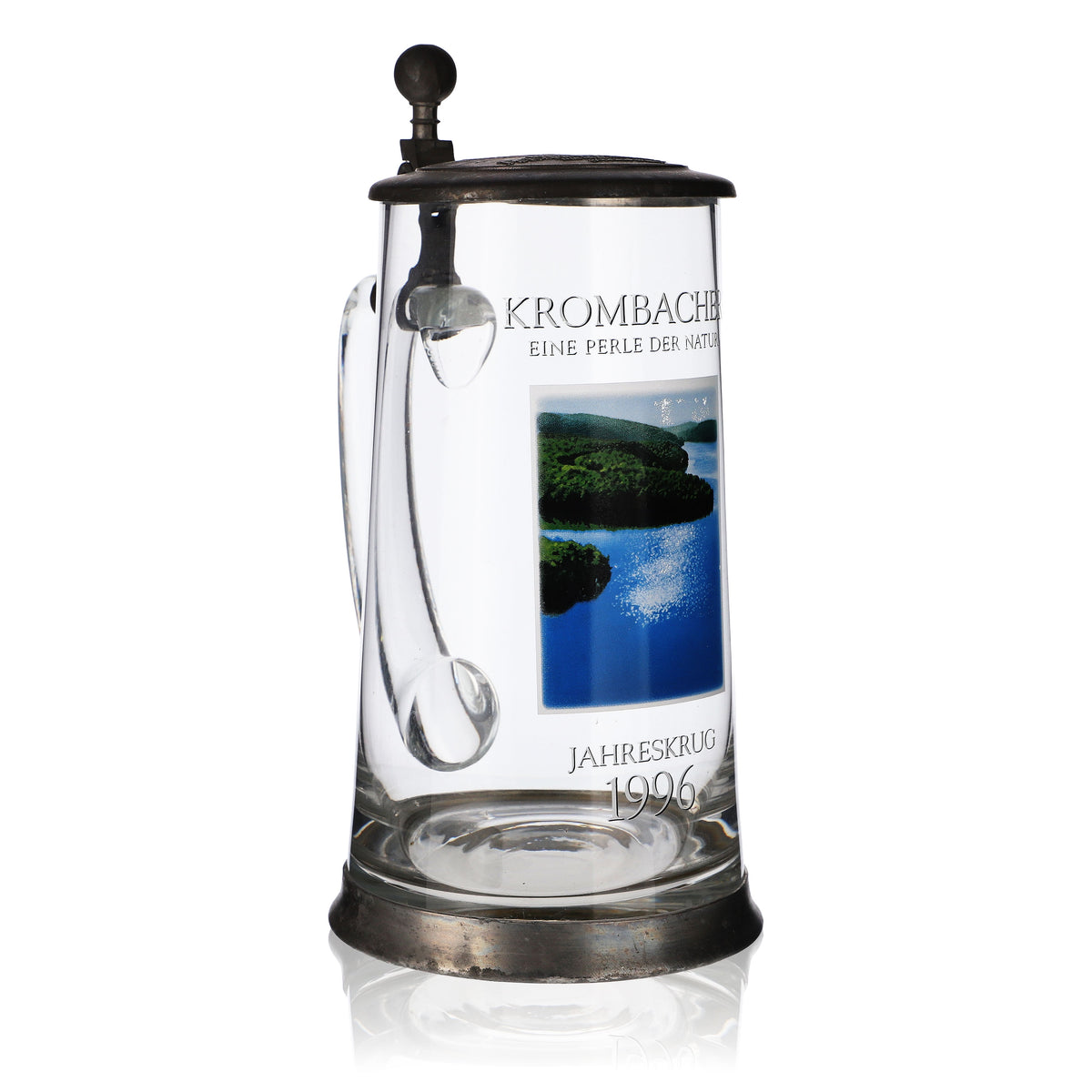 Krombacher beer glass, 1996 annual mug, glass, glasses, tankard, pewter lid, 0.9 l – View 2