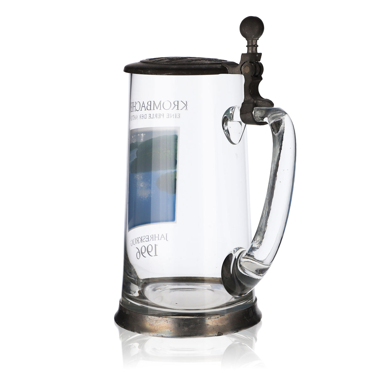 Krombacher beer glass, 1996 annual mug, glass, glasses, tankard, pewter lid, 0.9 l – View 4