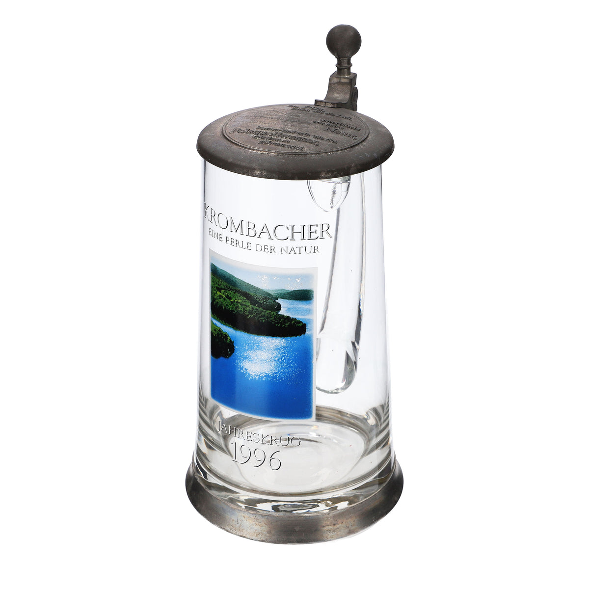 Krombacher beer glass, 1996 annual mug, glass, glasses, tankard, pewter lid, 0.9 l – View 6
