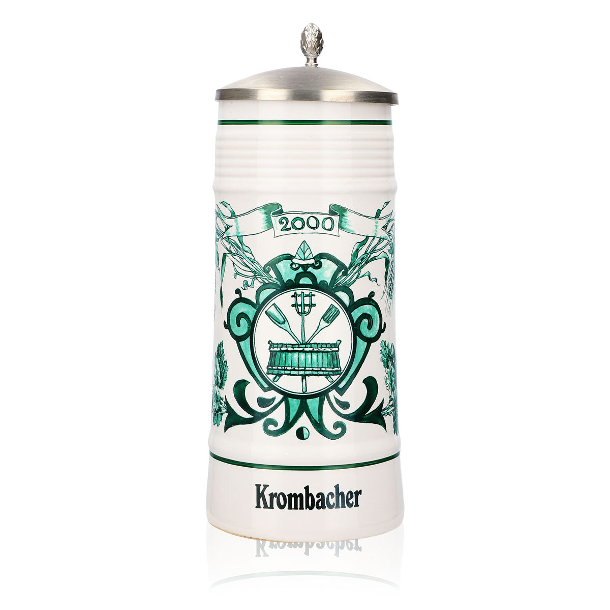Krombacher beer glass, 2000 annual mug, stoneware mug, Seidel pewter lid, 0.8 l mug