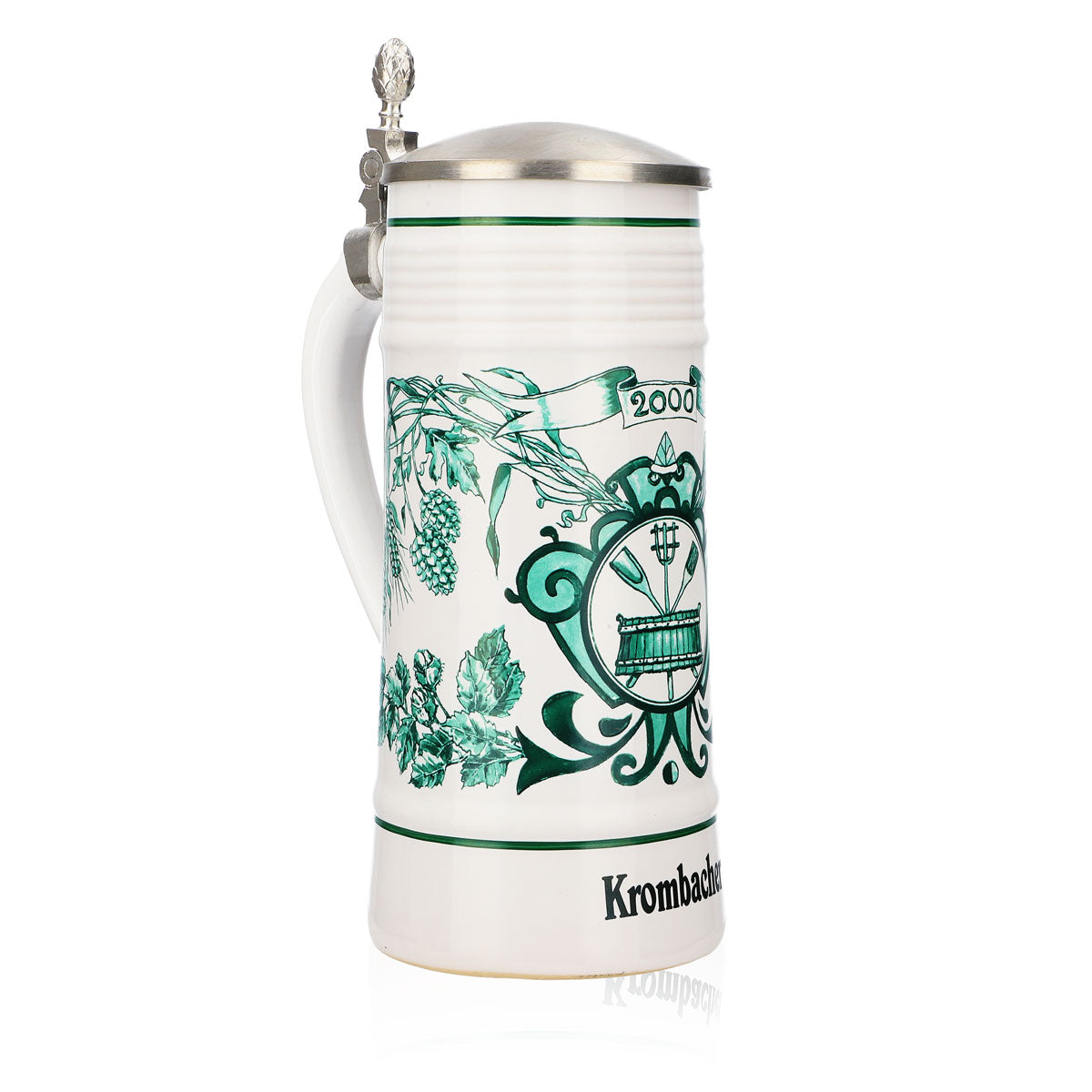 Krombacher beer glass, 2000 annual mug, stoneware mug, Seidel pewter lid, 0.8 l mug – View 2