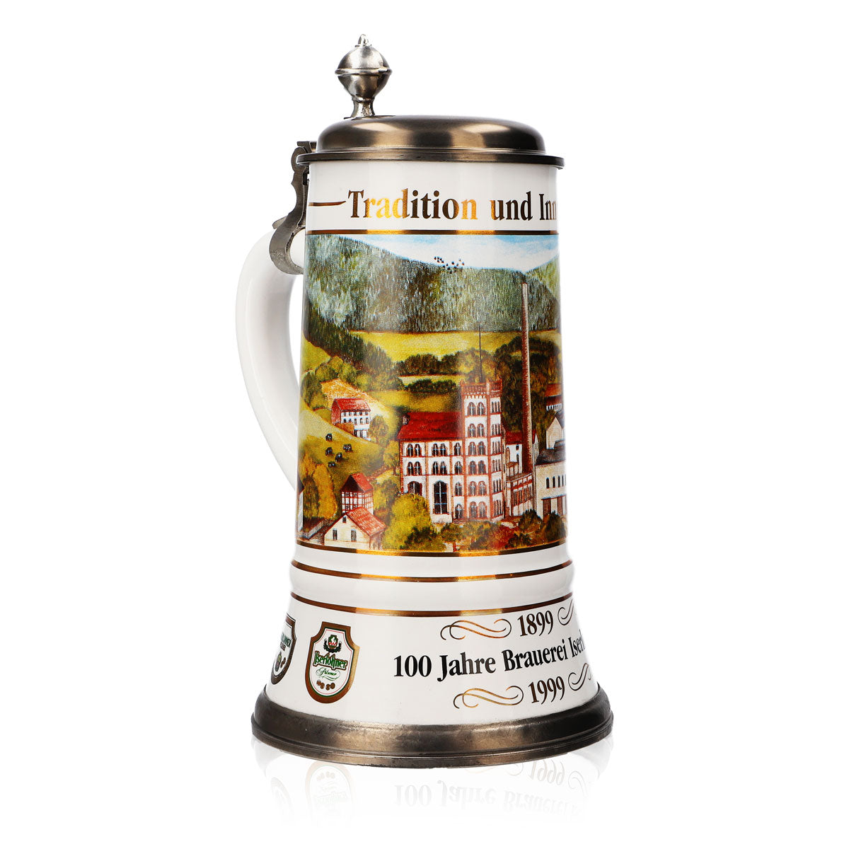 Krombacher beer glass stoneware mug with pewter lid, 1.09 l, "100 Years" mug – View 2